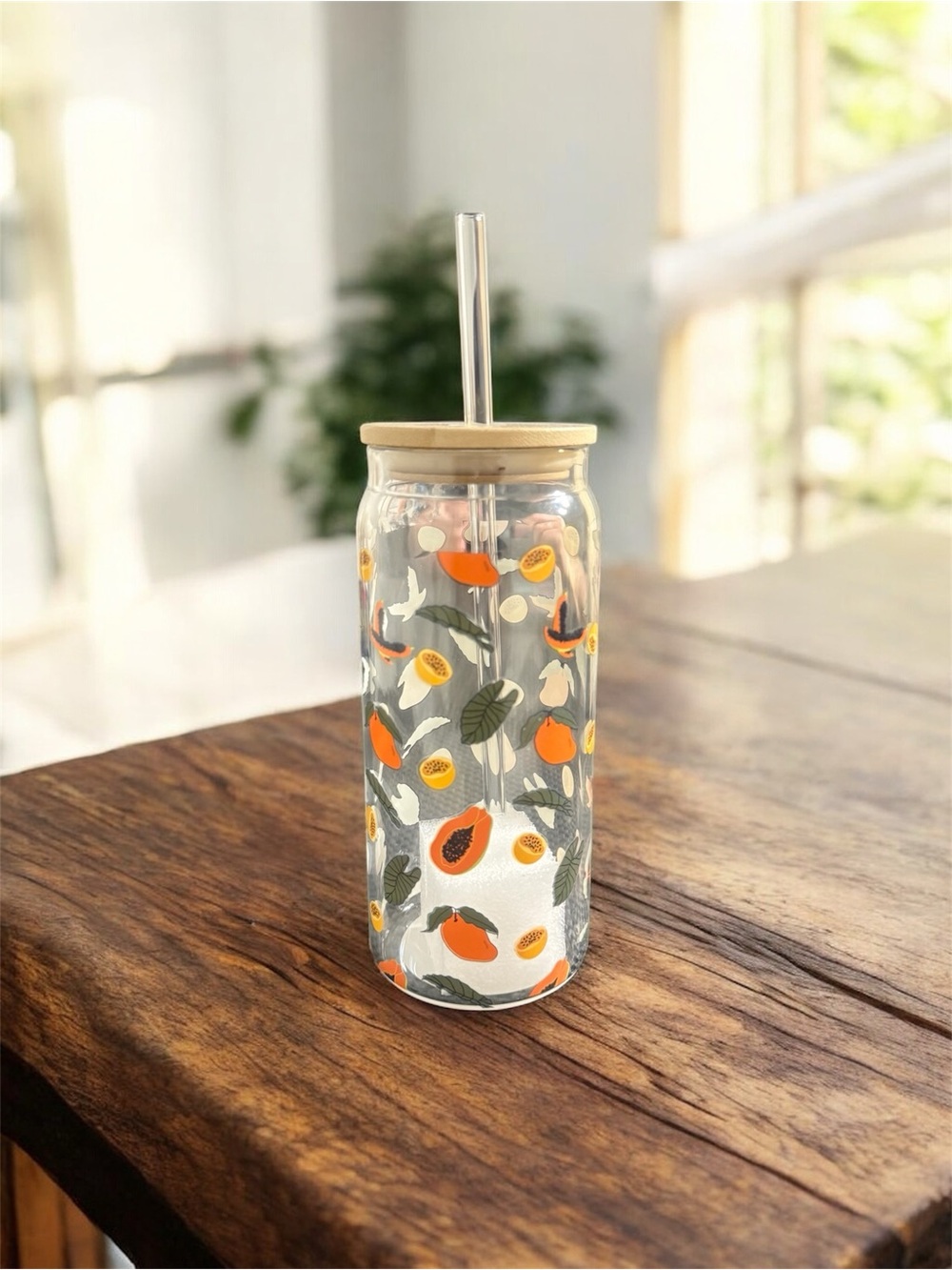 Sonoma Fruit Glass Tumbler w Glass Straw